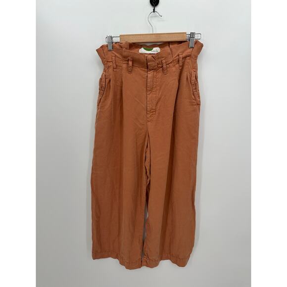 Anthropologie Womens Orange Paperbag High Waisted Pants Size 10 Wide Leg Loose - Picture 1 of 8